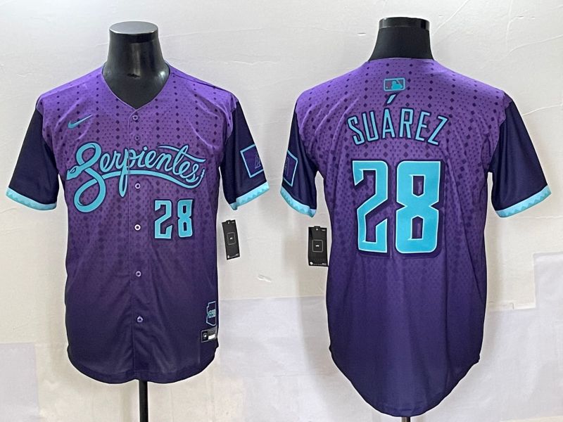 Men 2025 Arizona Diamondback #28 Suarez Purple Joint Name Nike MLB Jersey style 7->arizona diamondback->MLB Jersey